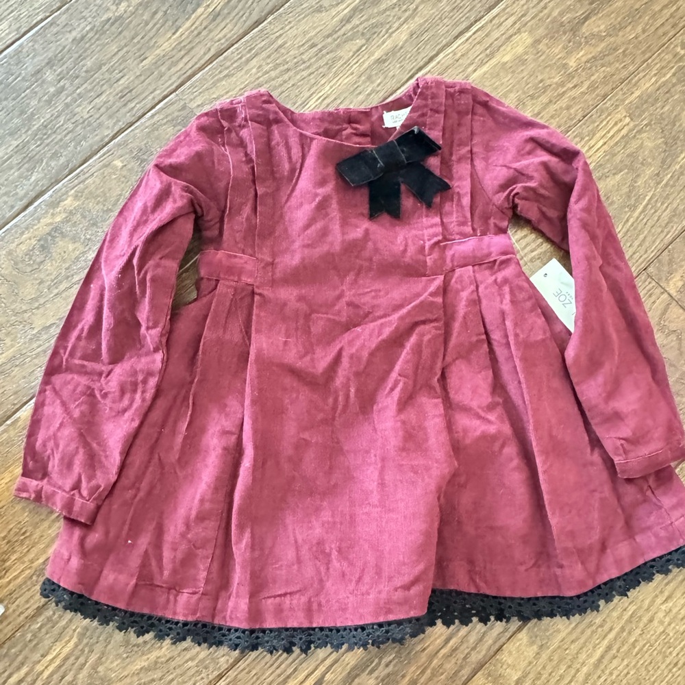 Rachel Zoe Sz 2t lightweight corduroy Burgundy Dress with Black Bow